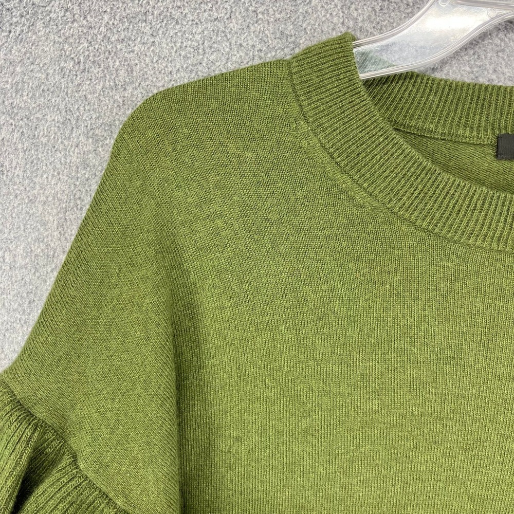 J.Crew Ruffle Sleeve Sweater Womens Large Green Wool Blend Tiered Knit Pullover - Picture 4 of 15